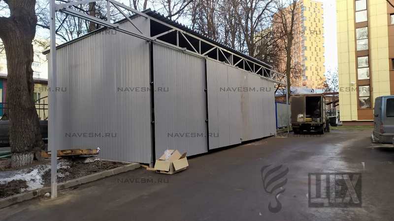 Односкатный навес с зашивкой стен профлистом